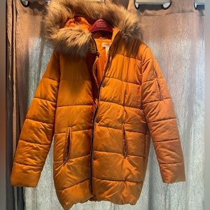 Orange Puffy Jacket size XL - fur hood